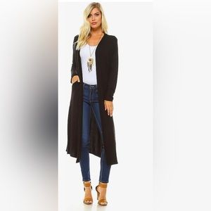 Women’s Maxi Cardigan – Long Sleeve Open Front Flowy Draped Casual